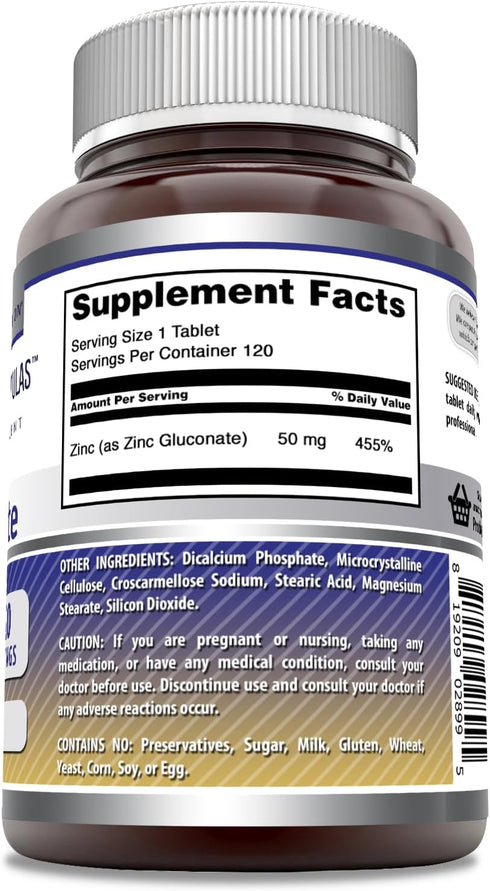 Amazing Formulas Zinc Gluconate Supplement | 50 Mg Per Serving | Tablets | Non-GMO | Gluten-Free | Made in USA (120 Count)...