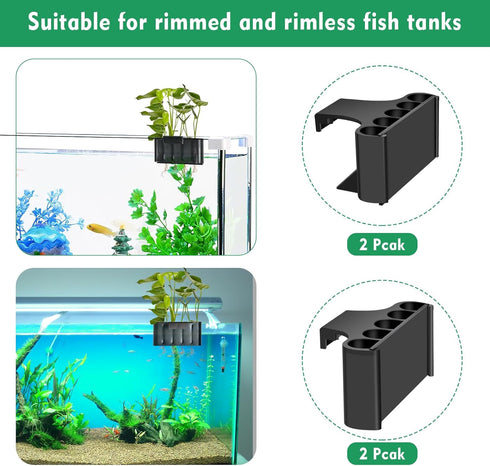4 Pcs Aquarium Plant Holder,Plastic Hanging Aquarium Plant Pot with 5 Hole, Rimmed and Rimless Fish Tank Plant Holder for Aquarium Living Fish Aqu...