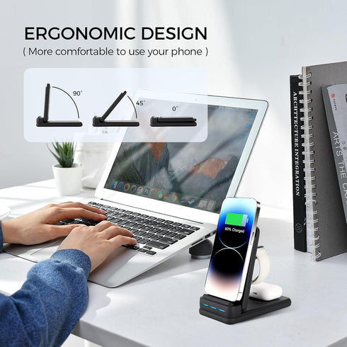 Foldable 3 in 1 Wireless Charging Station for Multiple Devices Apple,Wireless Charger for Travel,Wireless Charging Stand Compatible with iPhone 15...