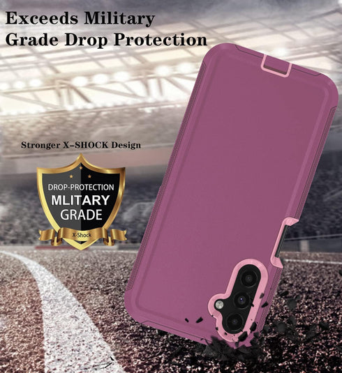 ONOLA Phone Case Compatible with Samsung Galaxy A14 5G with HD Screen Protector (2 Pack), Durable Shockproof 3-Layer Cover (WineRed Pink)...