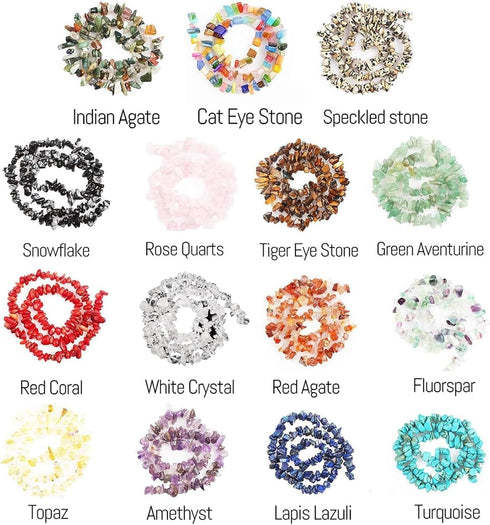 500pcs Natural Chip Stone Beads Multicolor 5mm to 8mm Irregular Gemstone Healing Crystal Loose Rocks Bead Hole Drilled DIY for Bracelet Necklace E...