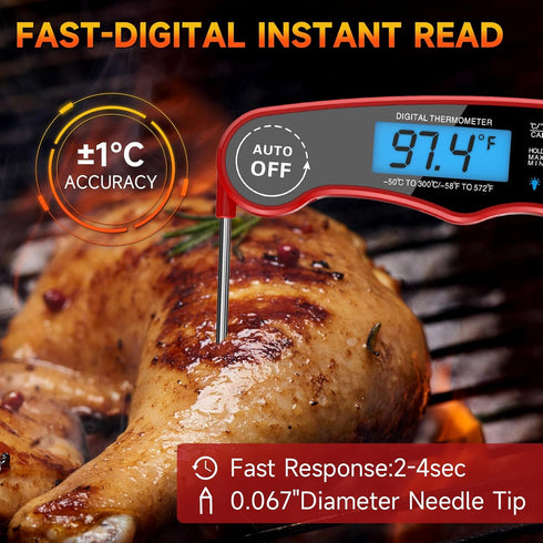 Kitchen Food Cooking Super Fast Thermometer Electric Probe with Backlight LCD, IP66 Waterproof Food Thermometer for Kitchen and Outside, BBQ, Turk...
