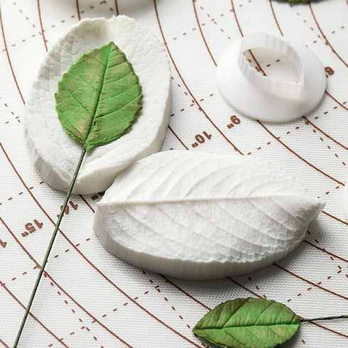 6Pcs Rose leaves Cutter & Veiner Set Fondant Silicone Mold Rose leaf Gumpaste Clay Mould for Chocolate Sugarcraft Bakeware...