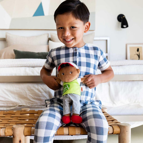 HABA Snug Up Soft Doll Mason- 11.5" Soft Boy Doll with Black Hair (Machine Washable)...