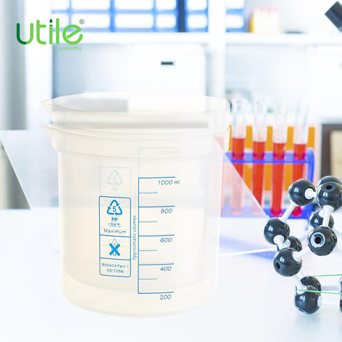 Utile 2 Pcs Plastic Beaker Set of Vol.1000ml, Plastic Measuring Beaker For Lab Science with Blue Printed Graduation, 4007.0281.2...