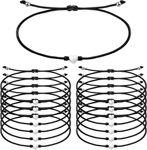 48 Pieces Heart Matching Bracelets for Friend Heart String Bracelet Heart Friendship Bracelets Matching Bracelets for Couples Black Adjustable Cou...