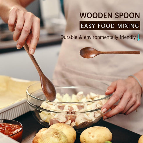 7PCS Wooden Spoons for Cooking, 9.3Inch Large Wooden Ladles for Eating Pasta Mixing Stirring Tasting Baking, Extra Long Handle Spoons for Serving,...