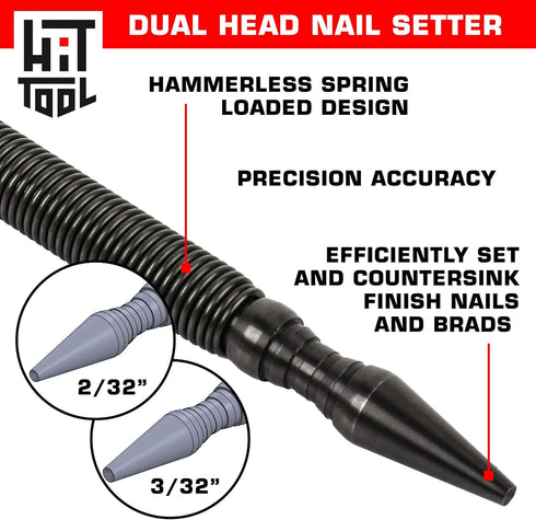 2/32" (#2) Nail Set and 3/32" (#3) Nail Set Combination Hammerless Spring Tool...