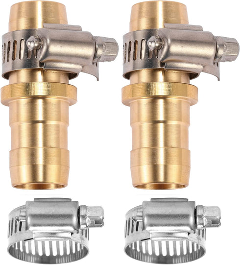 Brass Garden Hose Repair Connector with Clamps, Fit for 3/4" or 5/8" Garden Hose Fitting, 2 Set...