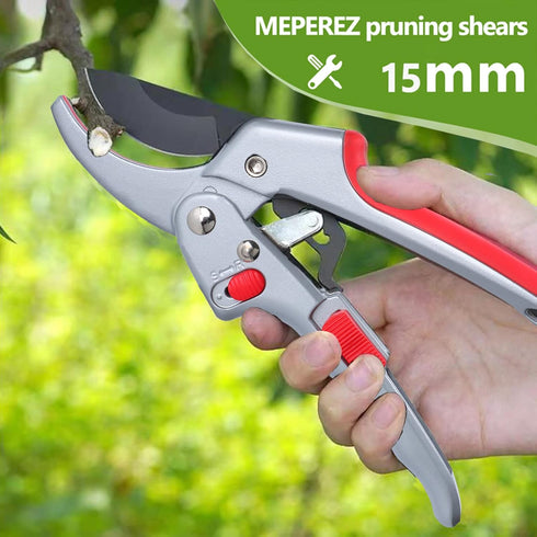 Pruning shears, work 3 times easier, MUSTKING garden clippers (Adjustable - Upgraded version - Red)...