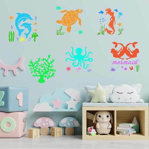 20 Pieces Sea Ocean Creatures Stencils Reusable Sea Animal Stencil for Painting on Wood, Wall, Fabric, Signs, Home Decor, Pillows, DIY Art Scrapbo...