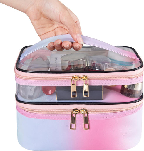 Travel Makeup Bag Cosmetic Bag Makeup Bags for Women Cosmetics Cases Portable Waterproof Foldable (Rainbow Pink)...