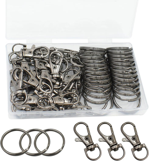 60 Pcs Premium Dark Grey Swivel Clasps Lanyard Snap Hooks with Key Rings, Key Chain Clip Hooks Lobster Claw Clasps for Keychain Clip Lanyard, Jewe...