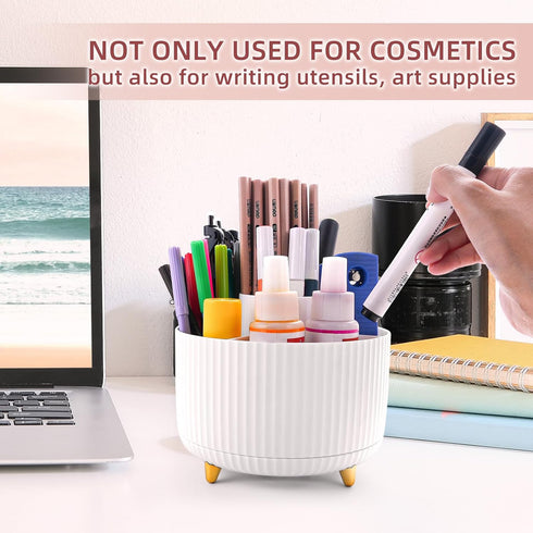 360°Rotating Makeup Organizer, 5 Slot Makeup Brush Holder, Spinning Cosmetic Organizer for Vanity, Bedroom(White)...