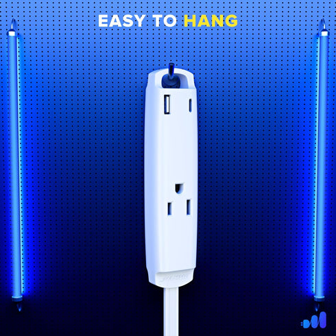 Maximm 360° Rotating Flat Plug Extension Cord 3-Outlet with USB-C and USB-A Ports 1FT, 3-Prong Flat Wire 16AWG, UL Certified (White)...