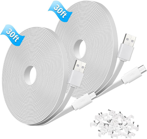 30ft/9m Power Extension Cable for WyzeCam/WyzeCam V3/ WyzeCam Pan/Wyze Cam Pan V2/ KasaCam/NestCam Indoor/Yi Cam,USB to Micro USB Charging (2pcs)...