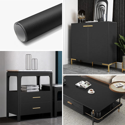 Matte Black Contact Paper 16"x78.7" Black Peel and Stick Wallpaper Thick Black Wallpaper Waterproof Decorative Self Adhesive Vinyl Film Wrap Conta...