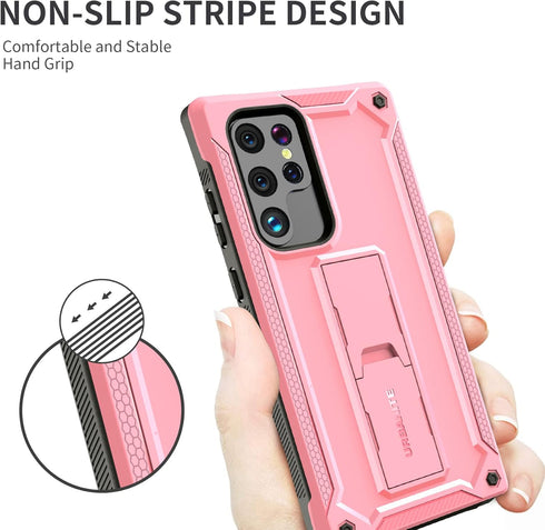 URBANITE Case for Samsung Galaxy S22 Ultra 5G, Military Grade Heavy Duty Shockproof Protective Cover, Built-in Kickstand (Pink)...