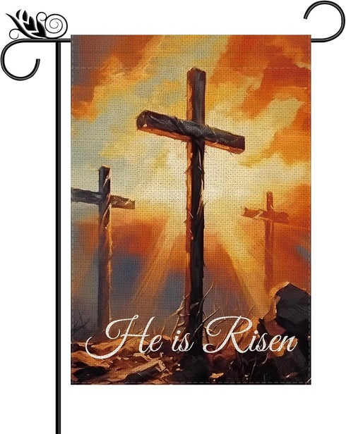 Easter Garden Flag He Is Risen Religious Cross Christian Burlap Double Sided Vertical Holiday Spring Yard Outdoor Decor 12.5 x 18 Inch...