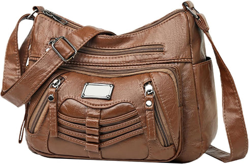 Womens Crossbody Bag Soft Leather Handbags Multi Pocket Satchel Waterproof Hobo Shoulder Bag Messenger Bag...