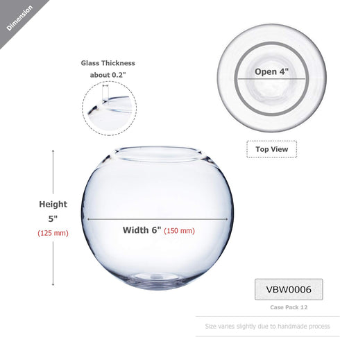 WGV Bowl Glass Vase, Diameter 6", Height 5", Open Width 4", (Multiple Sizes Choices) Clear Bubble Planter Terrarium Fish Bowl for Wedding Event Ho...