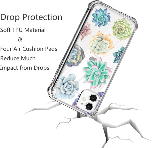 Succulent Clear Case Fit for iPhone 11 Year 2019, Succulent Girls and Women Floral Back Case Cover, Cute Design Transparent Flexible TPU Bumper Sh...