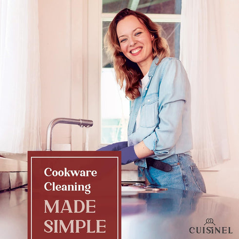 Cuisinel Cast Iron Scrubber Cleaning Brush + Pan/Grill Scraper - Skillet and Grill Cleaner Kit - Soft-Touch Confident-Grip Dish Scrub Tool - Tough...