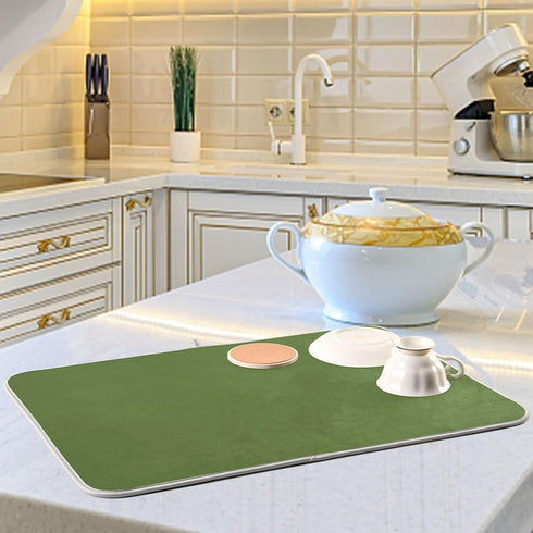 Olive Green Solid Color Dish Drying Mat Absorbent Reversible Dish Draining Mat for Kitchen Countertops Sinks, 16 x 18 Inch...