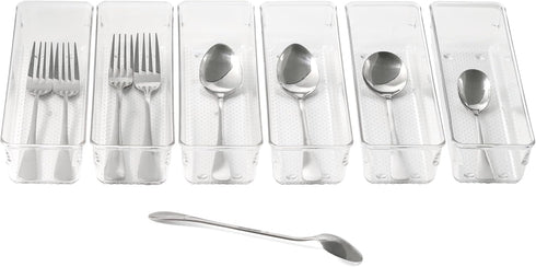 ihomecooker 6 Set Clear Plastic Junk Drawer Organizer Vanity Curlery Utensil Makeups Organizer for Kitchen 9''X 3''...