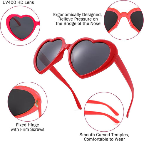 4 Pack Red Heart Sunglasses for Women Retro Red Heart Shaped Glasses Vintage Trendy Love Sunglasses Party Favors Supplies...