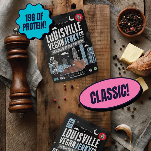 Louisville Vegan Jerky - Smoked Black Pepper Vegan and Vegetarian Meat, 19 Grams of Non-GMO Soy Protein, 310 Calories per Bag, Gluten-Free High Pr...