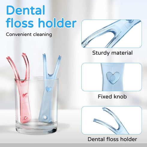 Healifty Dental Floss Holder for Teeth - 2 Pack Reusable Reusable Floss Handle Holder Replacements Floss Handles for Tooth Cleaning (Pink, Blue)...