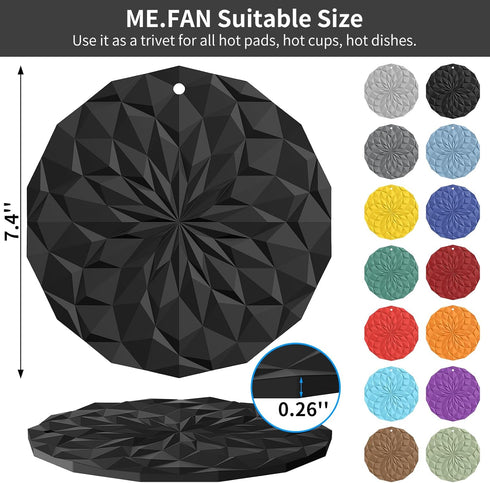 ME.FAN Silicone Trivet Mats - 4 Pack Pot Holders - 7.4'' Thickened Hot Pads for Hot pots, Pans and Dishes, Heat Resistant Silicone Trivet for Tabl...