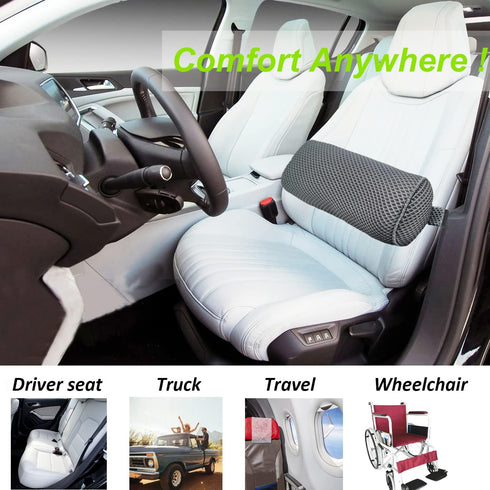 Esme L&H Lumbar Roll for Office Chair Car Seat, Breathable 3D Fabric Back Support Roll for Lower Back - D-shape Lumbar Roll Pillow with Elastic St...