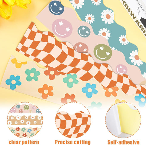 89.6 Ft Boho Bulletin Board Border Groovy 70s Bulletin Decorations Retro Classroom Bulletin Board Stickers for Classroom School Office Wall Board ...