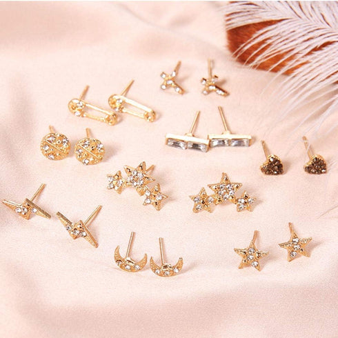 Asooll 9Pairs Star Heart Moon Multiple Stud Earrings set Fashion Stud Earring Set for Women...