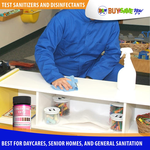 Industrial Active Chlorine Bleach Test Strips. 0-2000 Ppm Range for Sanitizer Disinfectants and Sanitizing Solutions for Daycares and Senior Homes...