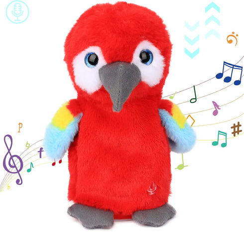 Hopearl Talking Parrot Repeats What You Say Nodding Electric Interactive Animated Toy Speaking Plush Buddy Gifts for Toddlers, Red, 7.5''...