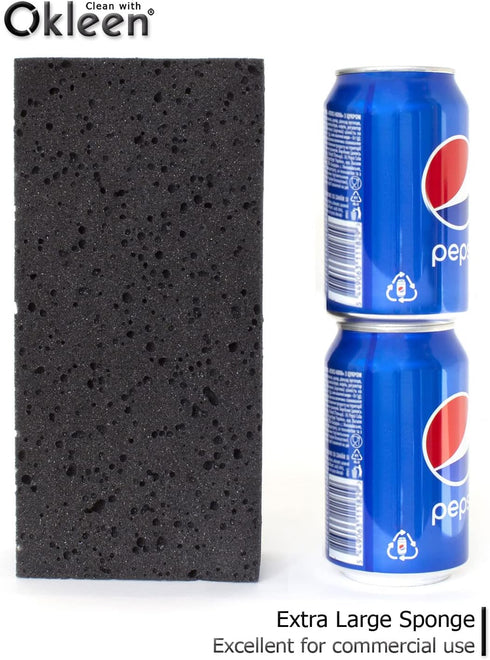 Big Sponge. Made in Europe. 6 Pack, Black. 8.9x4.3x2.4 Inch Extra Large Odorless Commercial Sponge for All Purpose Cleaning...