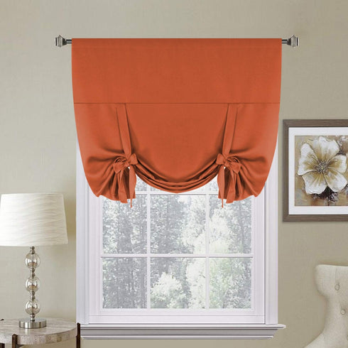 H.VERSAILTEX Thermal Insulated Tie Up Window Shade Light Reducing Curtains for Kitchen, Rod Pocket Panel - 42" Wide by 63" Long - Orange...