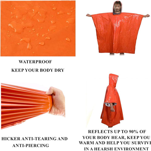 Emergency Blanket Poncho, 4 Pack Ultralight Waterproof Thermal Survival Space Blanket Ponchos with Hood for Camping Hiking Outdoor...