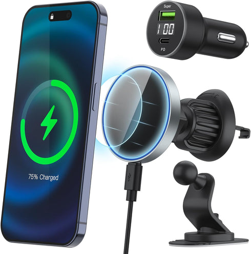 Vancle for Magsafe Car Mount Charger, 15W Fast Charging Magnetic Wireless Car Charger, Air Vent/Dashboard Phone Holder Mount for iPhone 15/14/13/1...