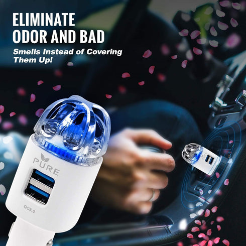 Car Air Purifier 3in1 Premium Stainless Steel HEPA Filter Ionizer w/Dual USB Quick Charge 3.0 USB-Eliminate Allergens Odor Smell, Smoke, Pets, Pol...