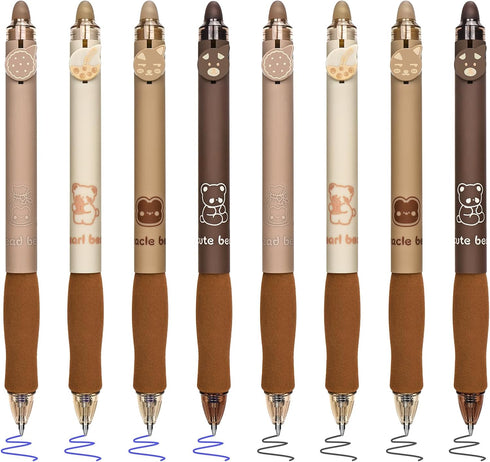 BAYTORY 8Pcs Cute Retractable Erasable Gel Pens, Blue and Black Ink Pen with Eraser Clear, Smooth Writing Comfortable to Use for Note Taking Marki...