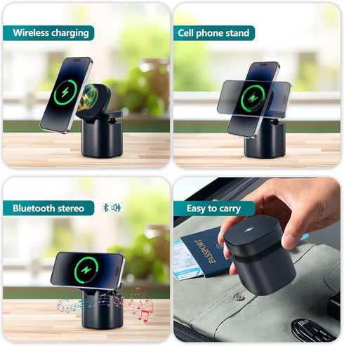 4-in-1 Wireless Charger Stand,Foldable Wireless Charging Station with Speaker - Magnetic Charger Dock for iPhone 15/14/13/12 Pro/Max/Plus, AirPods...