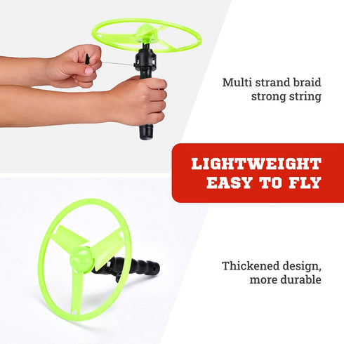 Botabee Flying Disc Launcher Toy for Kids - 4.5" Pull String Launcher Glowing Disk for Outdoor Fun - Durable Plastic Flying Disc Toy - Early Child...