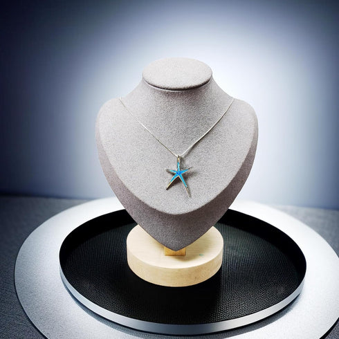 Vessantara Ocean Necklace,Blue Opal Pendant Necklace 925 Silver Sea Turtle Starfish Shark Tortoise Wave Palm Tree Beach Hawaiian Ocean Themed Jewe...