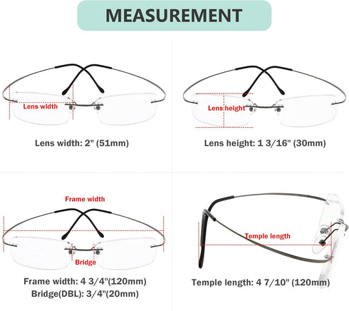 Eyekepper Titanium Rimless Reading Glasses Readers Men Women Gunmetal +0.00...
