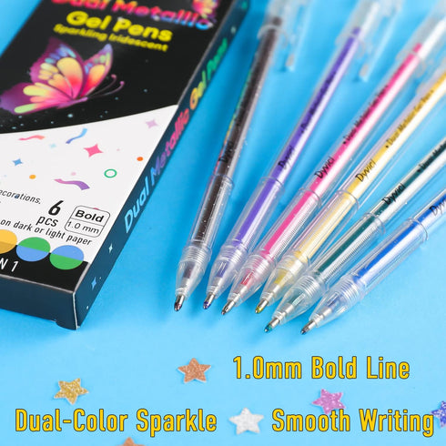 Dyvicl Dual Metallic Gel Pen, Liquid Glitter Iridescent Gel Pen for Adult Coloring, Doodling, Drawing, Scrapbooking, Card Making, Illustrations, D...