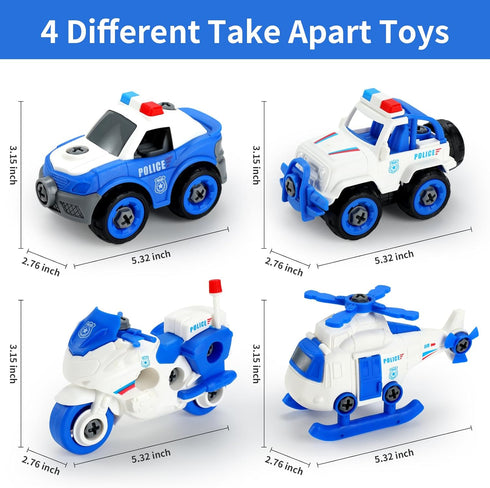4PCS Take Apart Toys for 3-8 Year Old Boys Construction Toys DIY Assembly Police Car Toy Airplane Toy Motorbike Toy Boys Girls Kids Learning Educa...